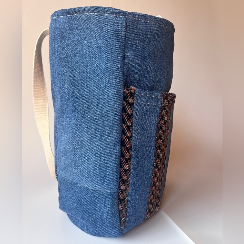 Denim Tote Bag- Velvet Interior Large - Picture 3 of 9